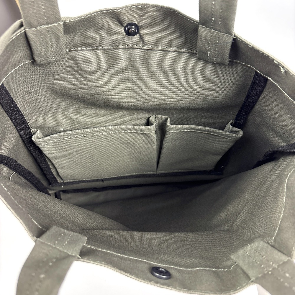 NWT Monocle Voyage Canvas Tote Bag Olive Green Shoulder Strap Handle Snap Close - Picture 13 of 15
